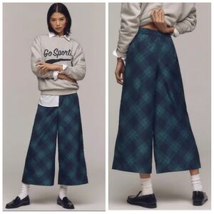 NWT Anthropologie Maeve Taffeta Printed Cropped Wide Leg Pants Plaid Women's XS